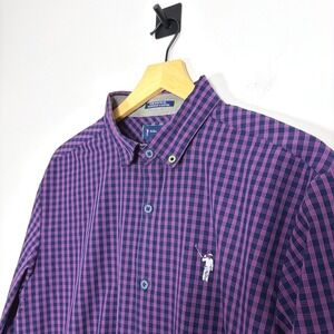 William Murray Golf Mens‎ Button Down Shirt Purple Plaid Long Sleeve Size Medium
